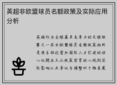 英超非欧盟球员名额政策及实际应用分析